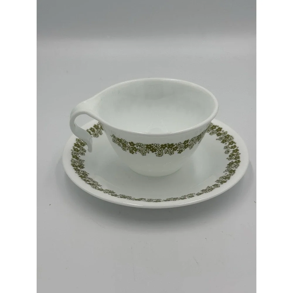 4 Corelle Corning Green Spring Blossom Crazy Daisy Hook Handle Cups and Saucers